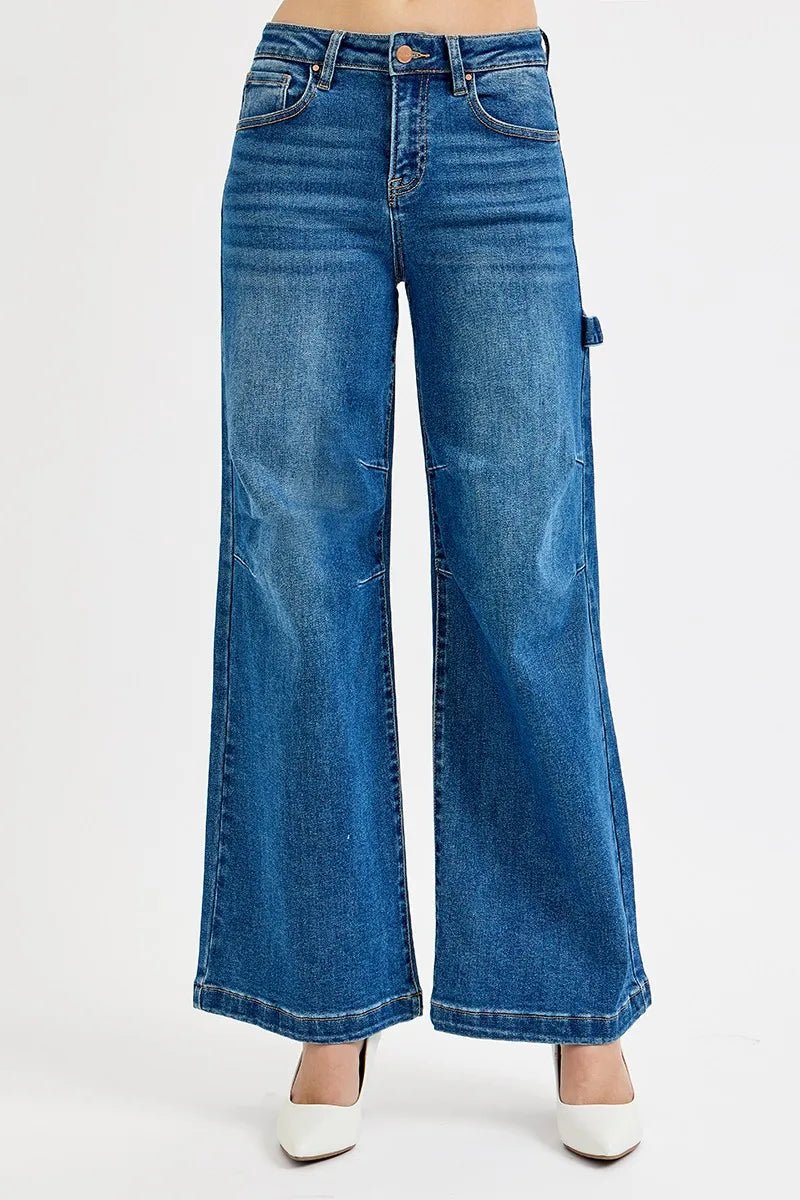 RISEN Full Size High Rise Wide Leg Patch Detailed Jeans Plus Size - Robbi & Angel