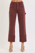 RISEN Full Size High Rise Wide Straight Cuffed Patch Jeans Plus Size - Robbi & Angel
