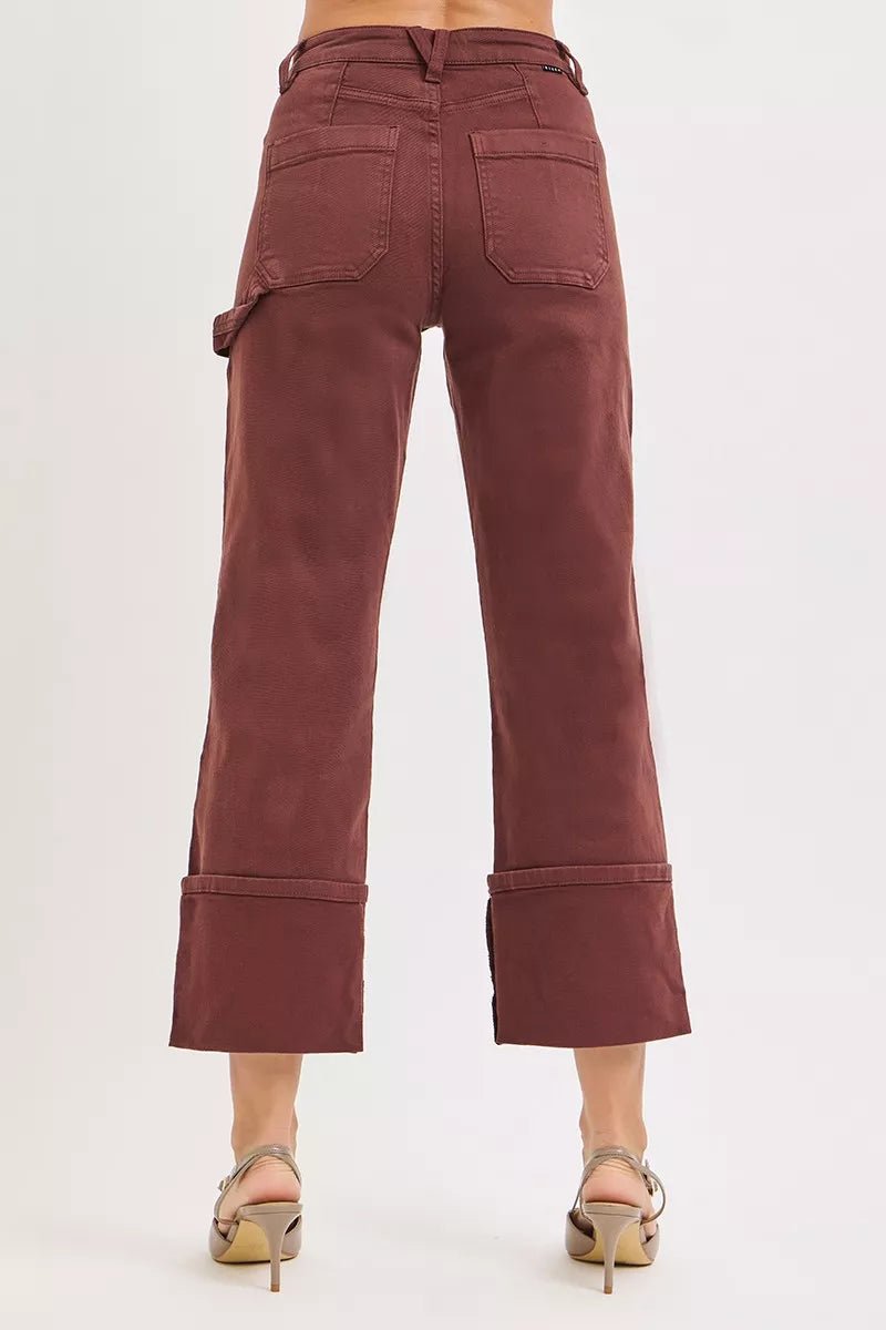 RISEN Full Size High Rise Wide Straight Cuffed Patch Jeans Plus Size - Robbi & Angel