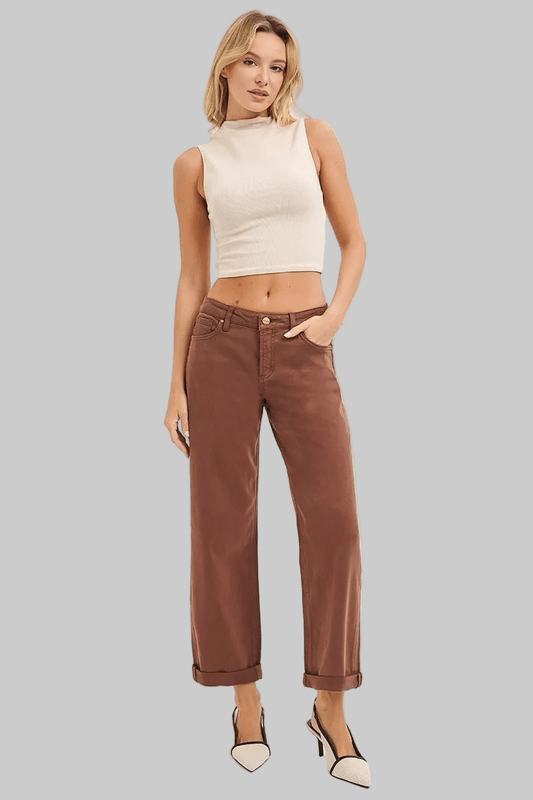 RISEN Full Size Tummy Control Mid Rise Ankle Barrel Baggy Plus Size - Robbi & Angel