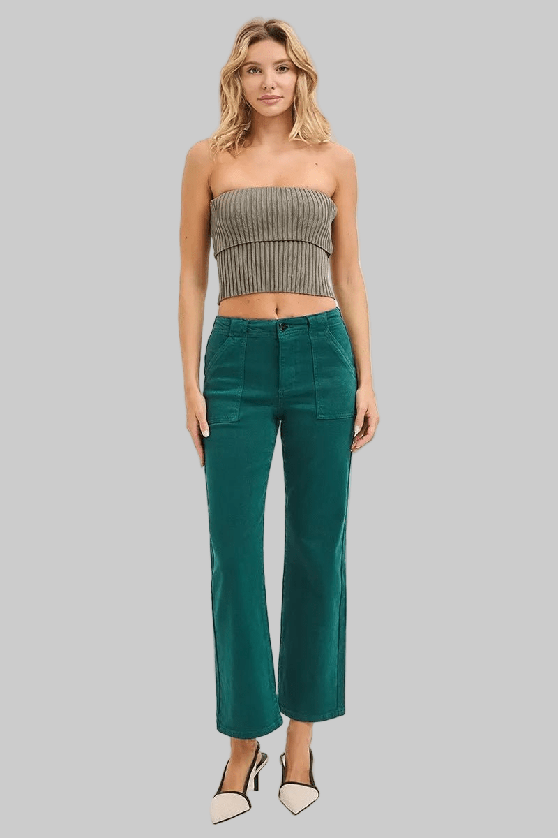 RISEN High Rise Ankle Flare Patch Pocket Jeans - Robbi & Angel