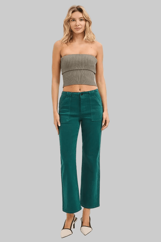 RISEN High Rise Ankle Flare Patch Pocket Jeans - Robbi & Angel