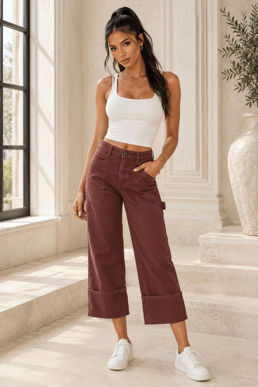 Roberta High Rise Wide Straight Cuffed Patch Jeans - Robbi & Angel