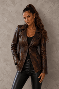 Rosa Retro Slim-Fit Faux Leather Biker Jacket – Mid-Length - Robbi & Angel