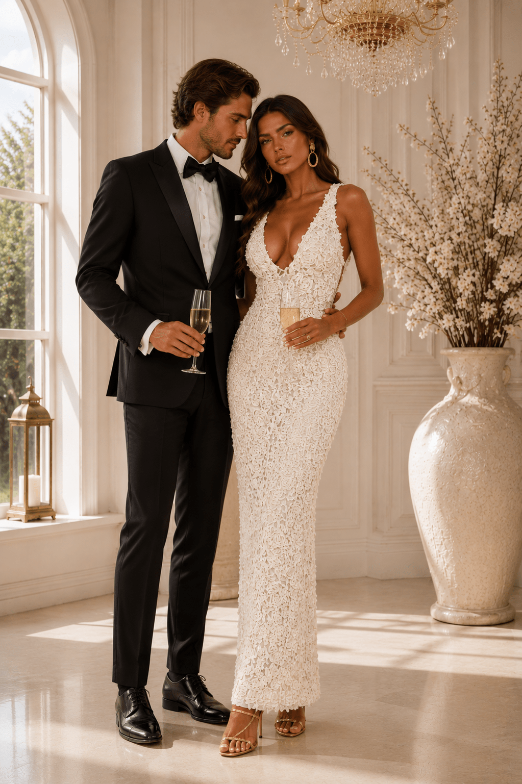 Rosie Floral Applique Deep V-Neck Maxi Dress - Robbi & Angel