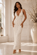 Rosie Floral Applique Deep V-Neck Maxi Dress - Robbi & Angel
