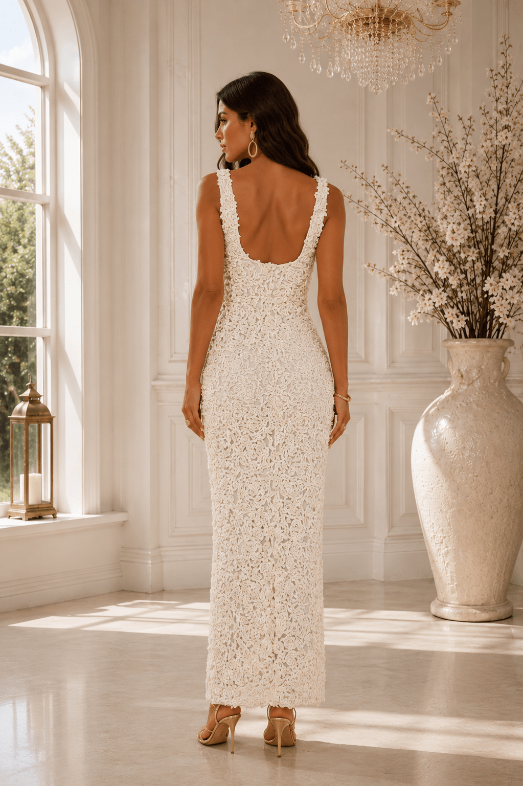 Rosie Floral Applique Deep V-Neck Maxi Dress - Robbi & Angel