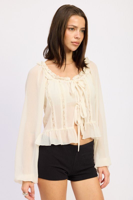 ROUND NECK LONGSLEEVE FLARED BLOUSE - Robbi & Angel