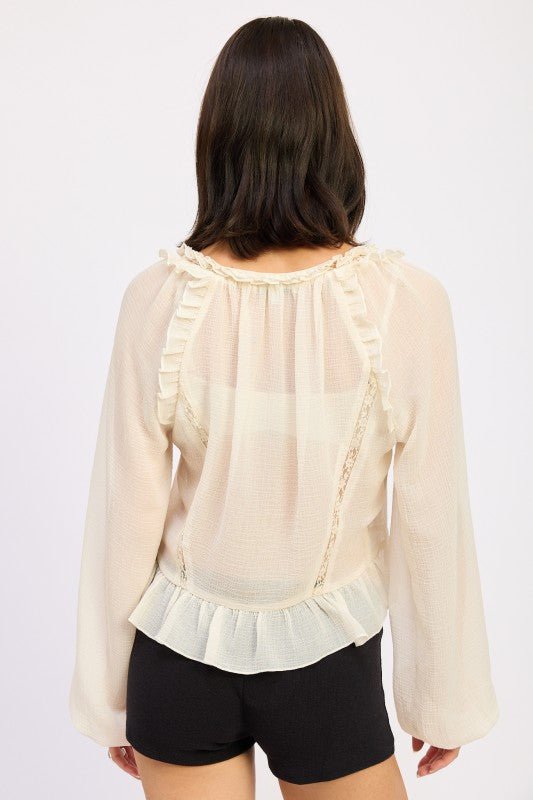 ROUND NECK LONGSLEEVE FLARED BLOUSE - Robbi & Angel