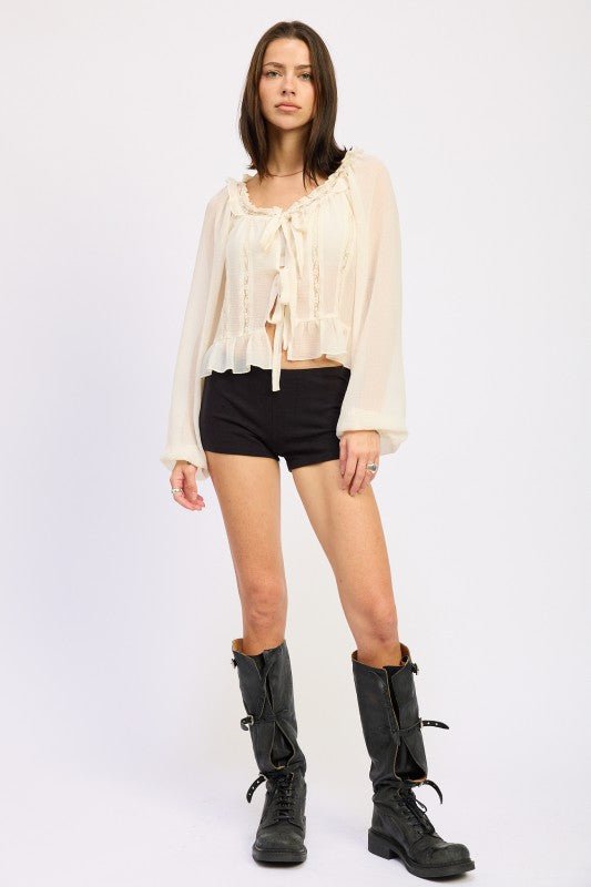 ROUND NECK LONGSLEEVE FLARED BLOUSE - Robbi & Angel