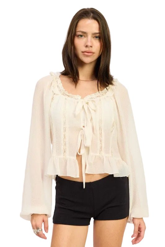 ROUND NECK LONGSLEEVE FLARED BLOUSE - Robbi & Angel