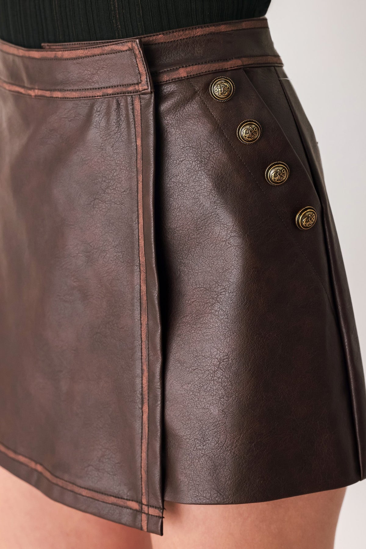 Sadie Faux Leather Wrap Street Skort - Robbi & Angel