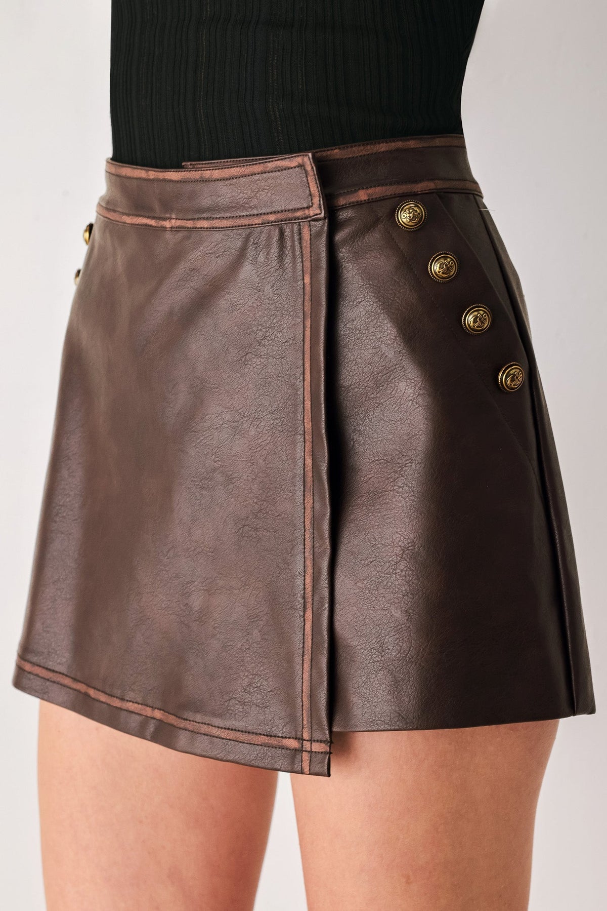 Sadie Faux Leather Wrap Street Skort - Robbi & Angel