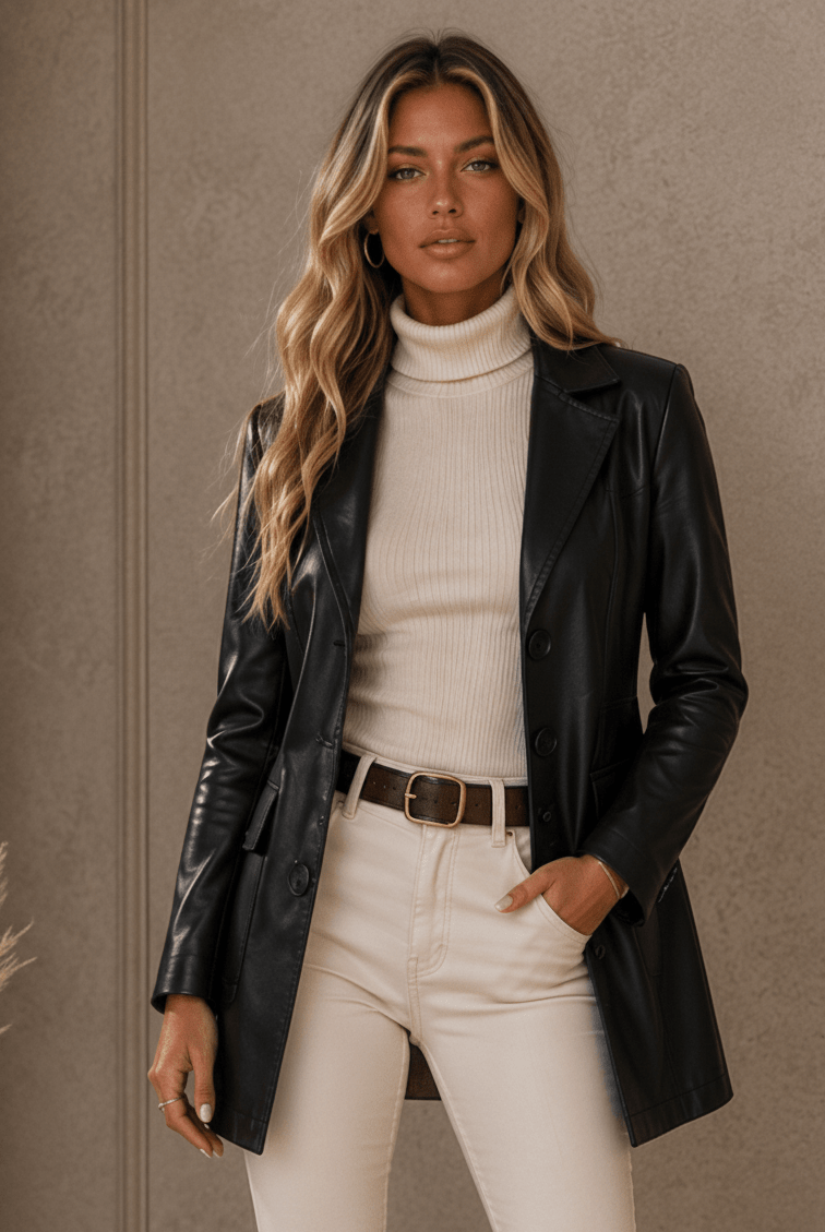 Samantha Long Leather Trench Coat - Robbi & Angel