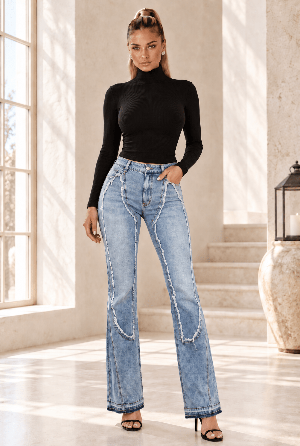 Sarah Ripped Curve-panel Flare Jeans