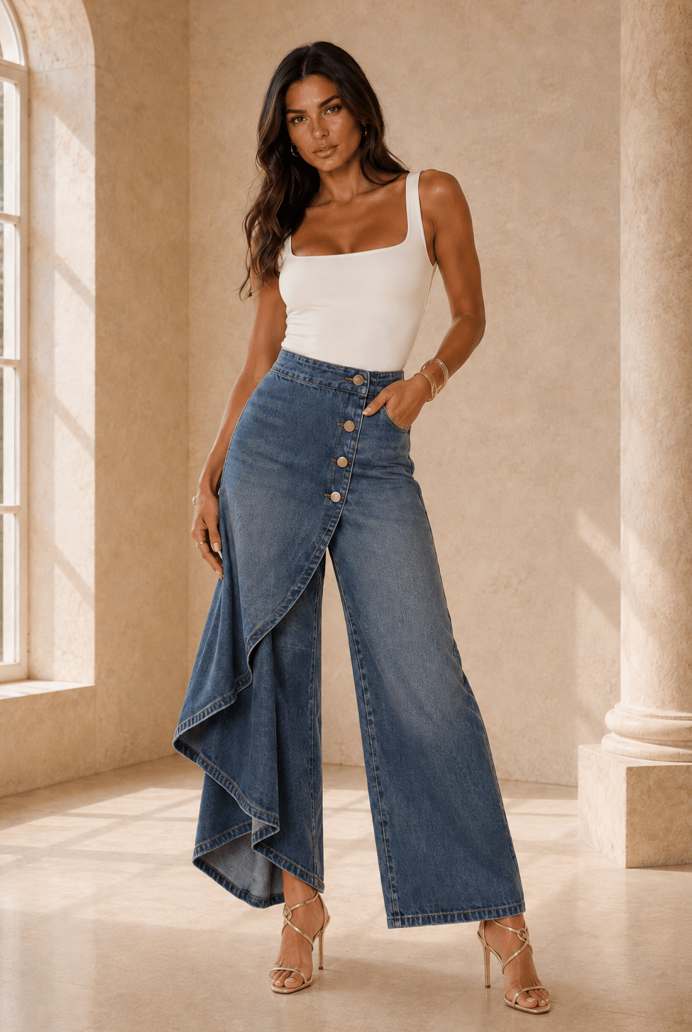 Scarlett Washed Denim with Button Closure - Robbi & Angel