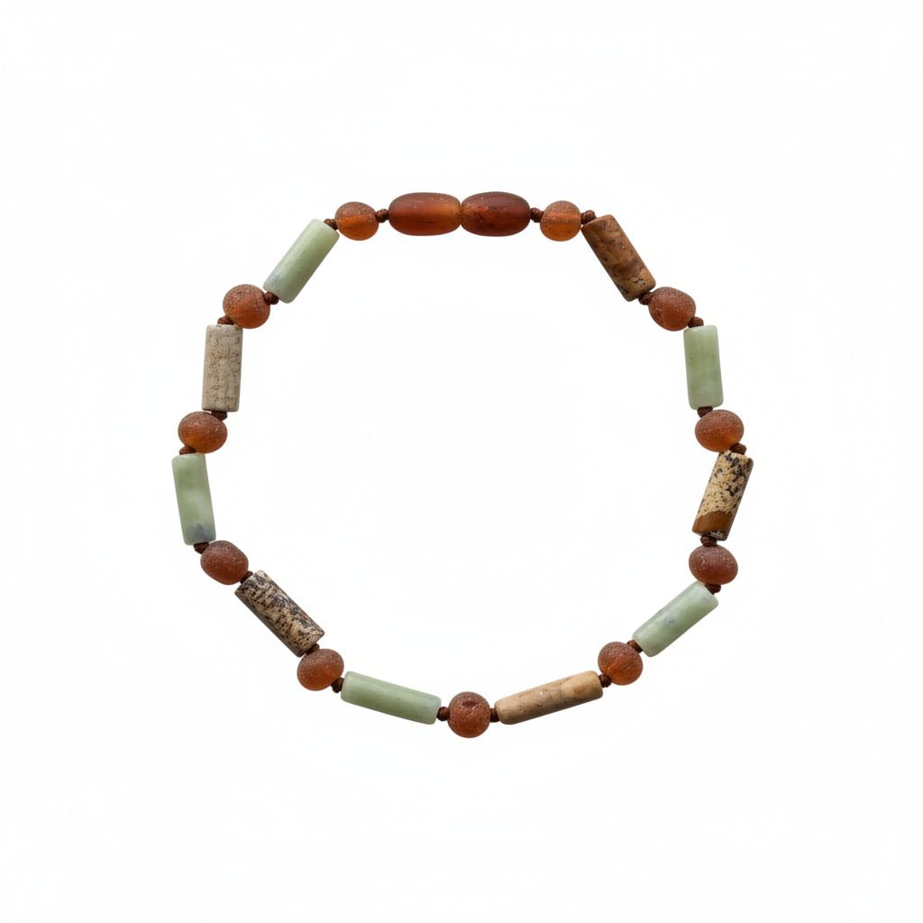 Sedona Raw Cognac Baltic Sea Amber + Green Jade + Striped Agate || Necklace - Robbi & Angel