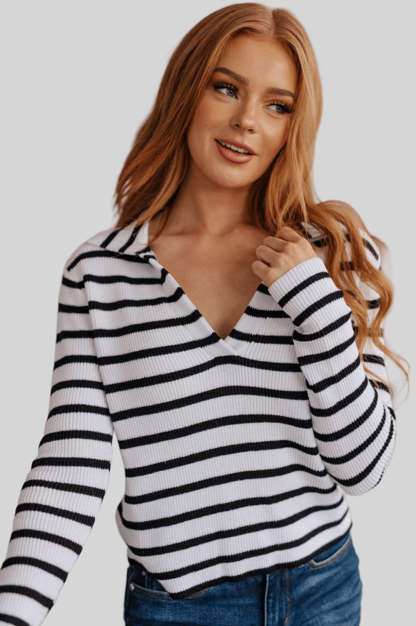Self Improvement V - Neck Striped Sweater - Robbi & Angel