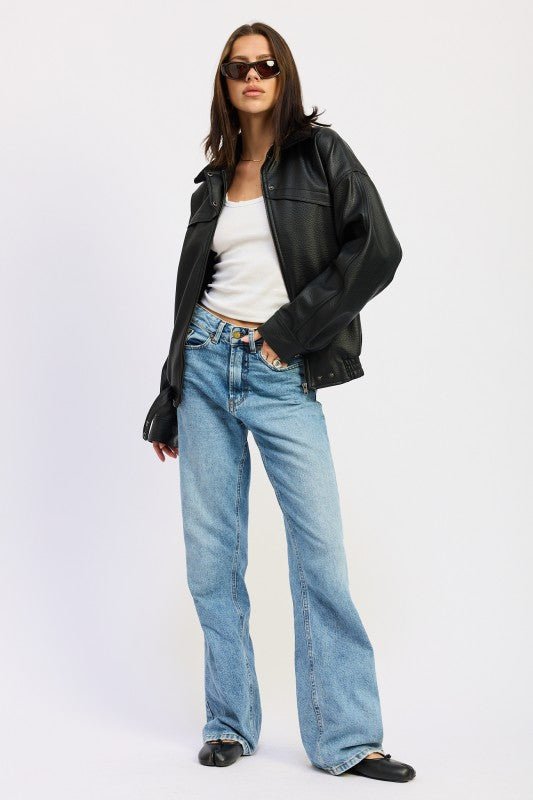 SHEARLING COLLAR VEGAN LEATHER JACKET - Robbi & Angel