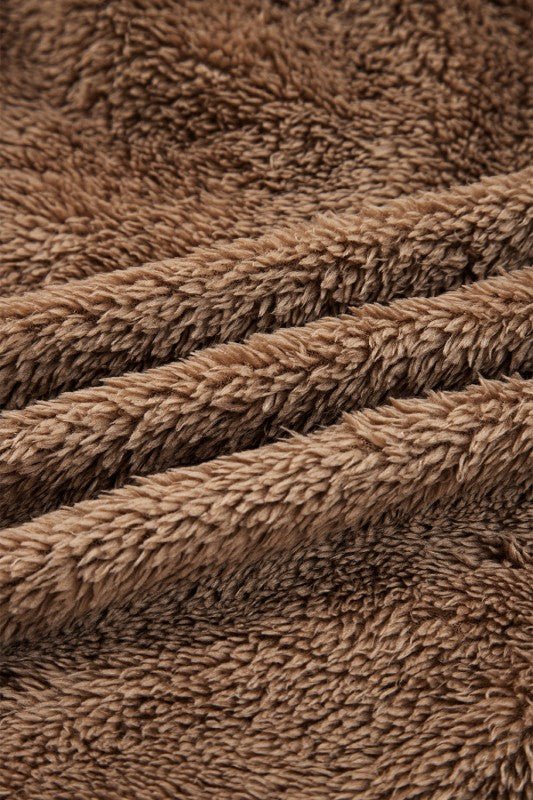 Sherpa Zip - Up Hoodie and Drawstring Shorts Set - Robbi & Angel