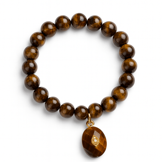 Sienna Tiger’s Eye Charm Beaded Bracelet - Robbi & Angel