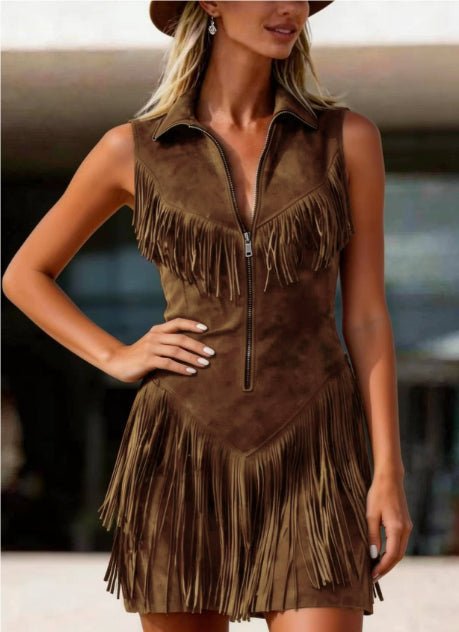 Simba Suede Western Tassel Sleeveless Slim-Fit - Robbi & Angel