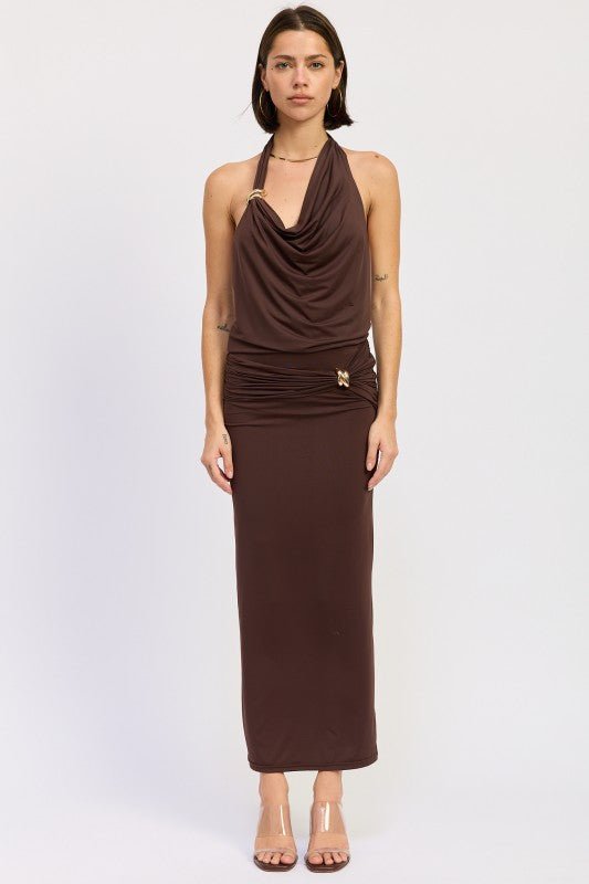 SLEEVELESS COWL NECK TOP WITH GOLD TRIM - Robbi & Angel