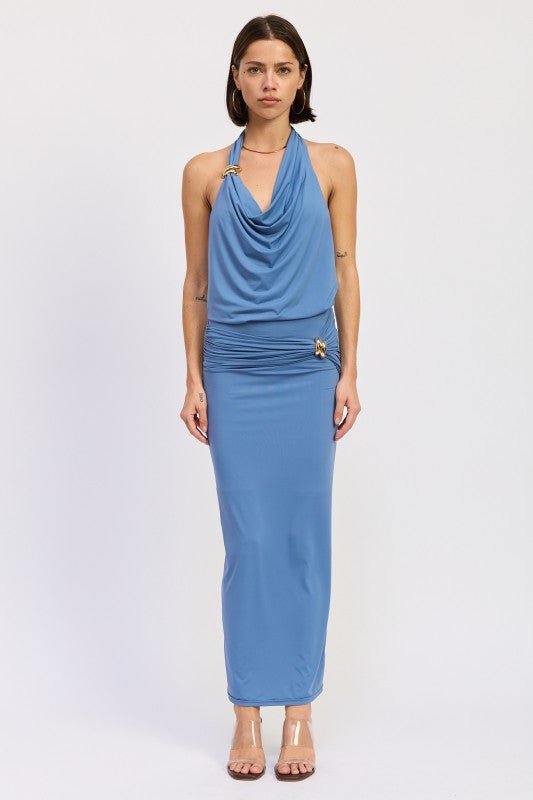 SLEEVELESS COWL NECK TOP WITH GOLD TRIM - Robbi & Angel