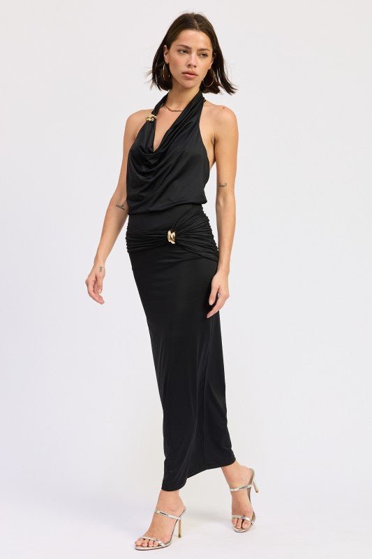 SLEEVELESS COWL NECK TOP WITH GOLD TRIM - Robbi & Angel