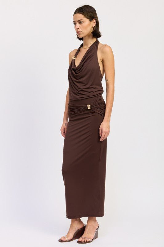SLEEVELESS COWL NECK TOP WITH GOLD TRIM - Robbi & Angel