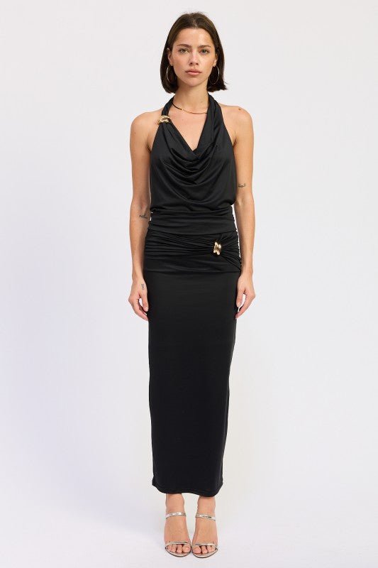 SLEEVELESS COWL NECK TOP WITH GOLD TRIM - Robbi & Angel