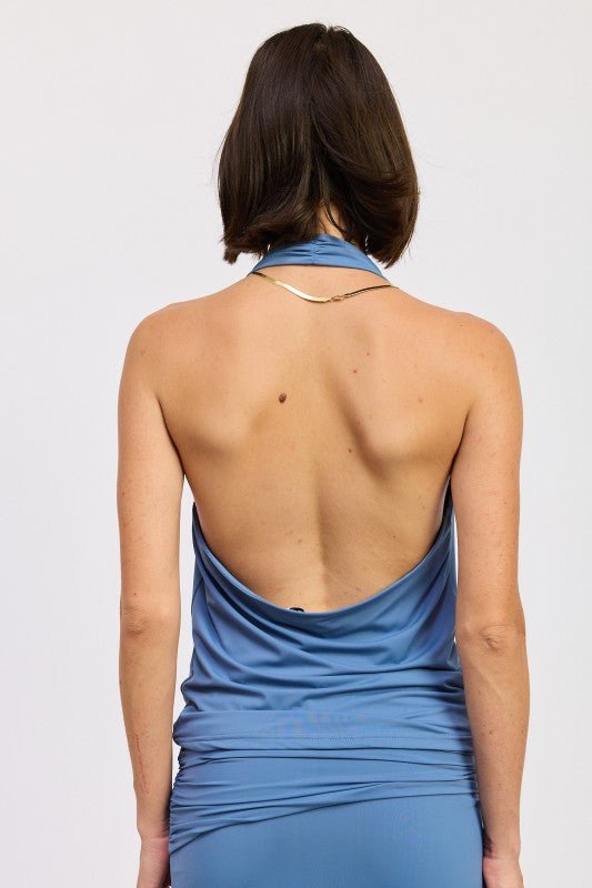 SLEEVELESS COWL NECK TOP WITH GOLD TRIM - Robbi & Angel