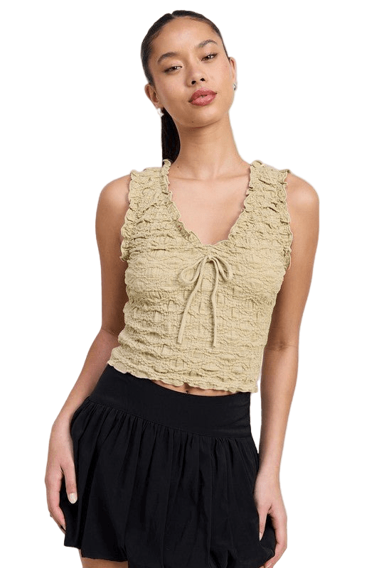 SLEEVELESS RUFFLE TOP WITH STRING TIE - Robbi & Angel