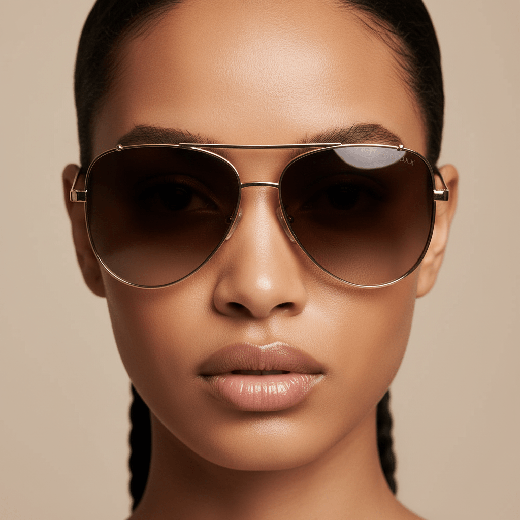 Smaller Cristina - Tangle Free - Faded Brown Aviator Sunglasses Gold - Robbi & Angel
