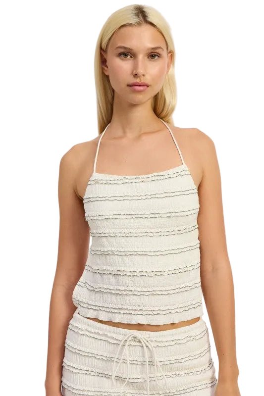 Smocked Ruffle Tank Top with Open Back - Robbi & Angel