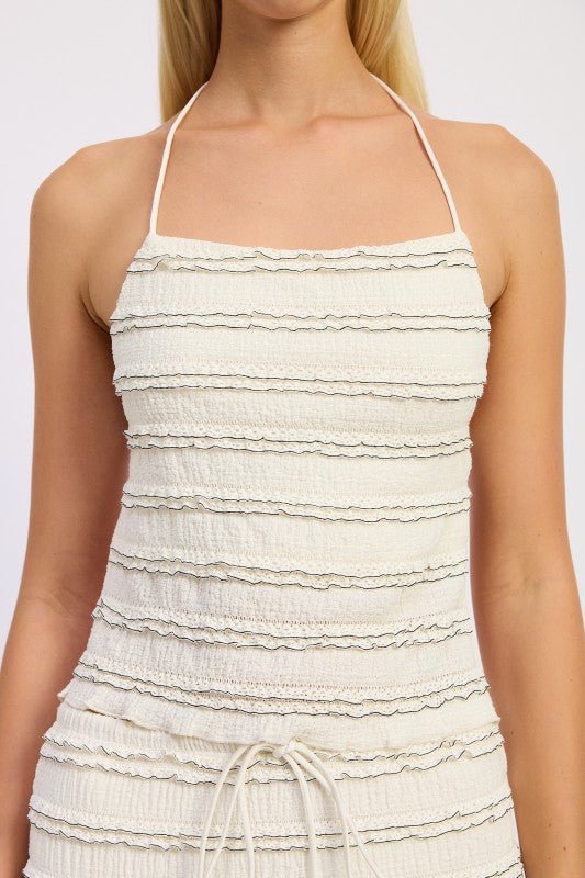 Smocked Ruffle Tank Top with Open Back - Robbi & Angel