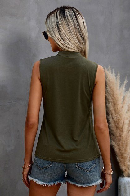 Solid Cold Cut Out Shoulder Sleeveless Top - Robbi & Angel