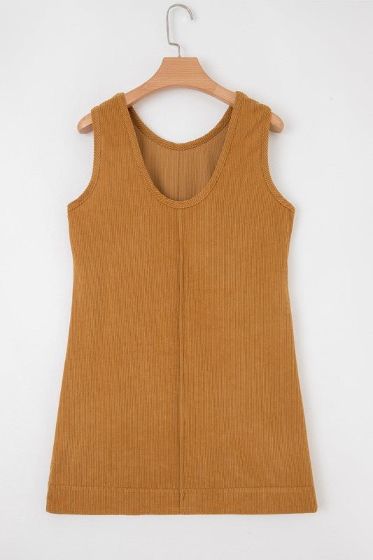 Solid Corduroy Sleeveless Pocketed Mini Dress - Robbi & Angel