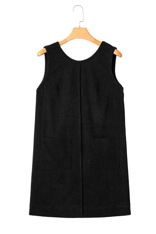 Solid Corduroy Sleeveless Pocketed Mini Dress - Robbi & Angel