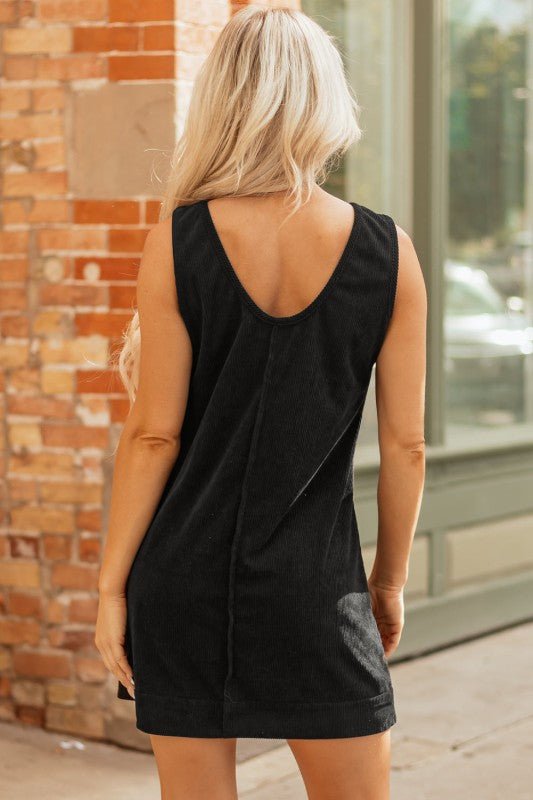 Solid Corduroy Sleeveless Pocketed Mini Dress - Robbi & Angel