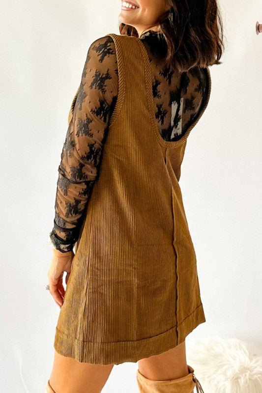 Solid Corduroy Sleeveless Pocketed Mini Dress - Robbi & Angel