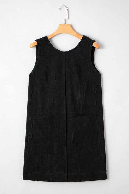 Solid Corduroy Sleeveless Pocketed Mini Dress - Robbi & Angel