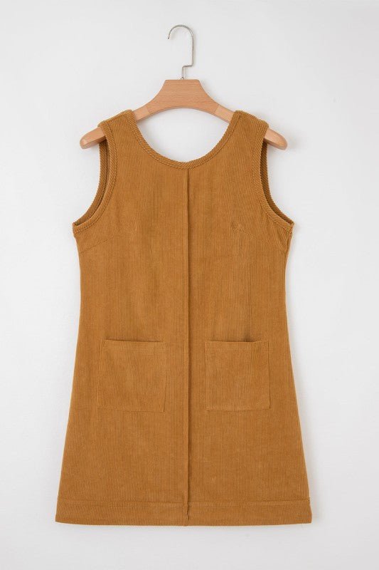 Solid Corduroy Sleeveless Pocketed Mini Dress - Robbi & Angel