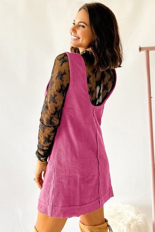 Solid Corduroy Sleeveless Pocketed Mini Dress - Robbi & Angel