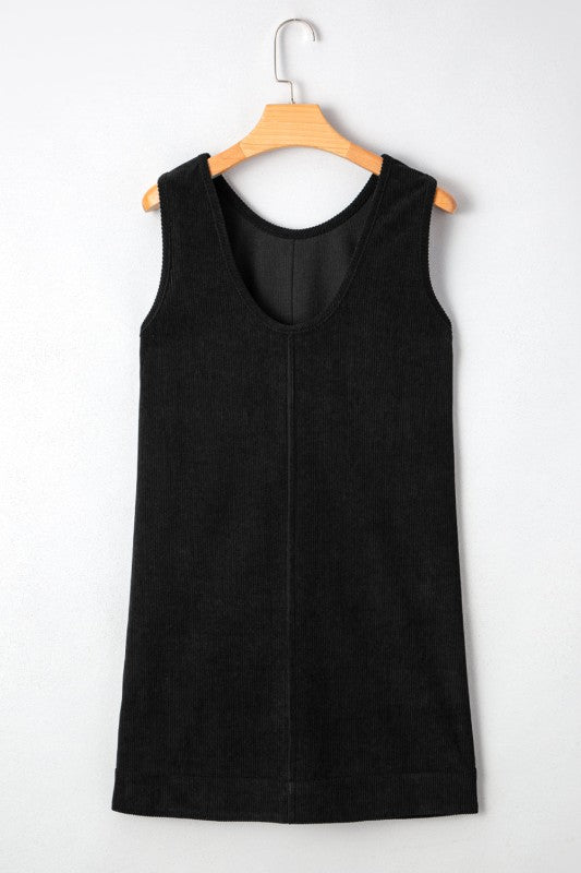 Solid Corduroy Sleeveless Pocketed Mini Dress - Robbi & Angel