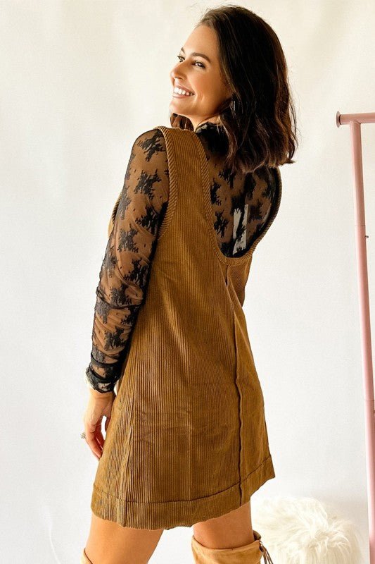 Solid Corduroy Sleeveless Pocketed Mini Dress - Robbi & Angel