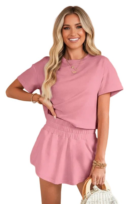 Solid Cropped Tee & Ruffle High Waist Skort Set - Robbi & Angel