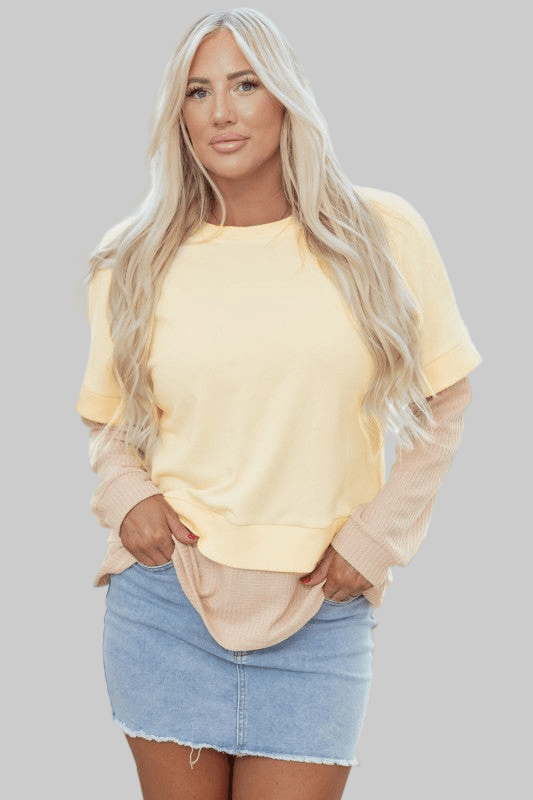 Solid Faux Layered Patchwork Crewneck Sweatshirt - Robbi & Angel