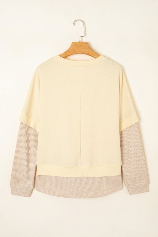 Solid Faux Layered Patchwork Crewneck Sweatshirt - Robbi & Angel