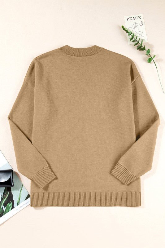 Solid Front Center Seam Drop Shoulder Sweater - Robbi & Angel